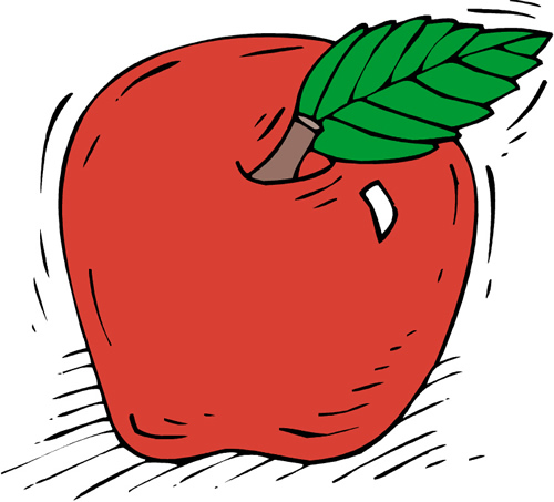 Red apple ,green leaf