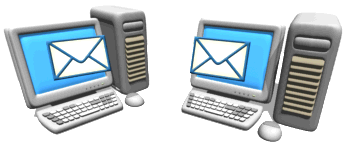 two computers sharing envelopes back and forth 