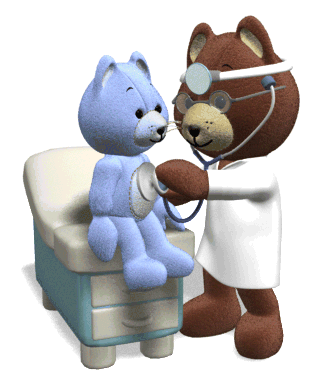 cartoon cat doctor and patient 