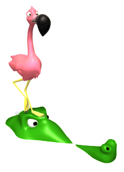 flamingo on top of an alligator 