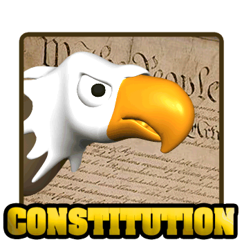 GIF of bald eagle shaking its head in front of the United States Consititution.