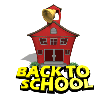 Red School House with Yellow Letters spelling BACK TO SCHOOL