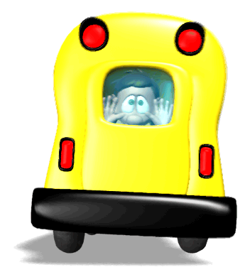 Animation of boy looking out back window of a school bus