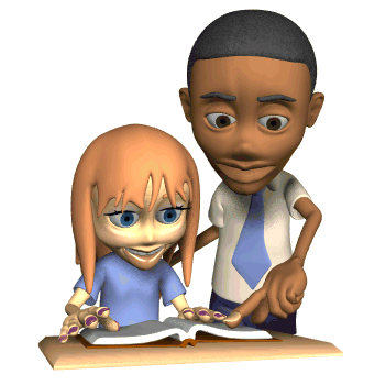 man reading book with girl 