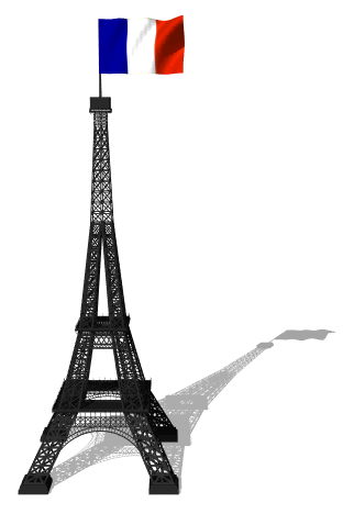 Eiffel Tower with French flag waving at the top