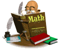 Bald man writing with a feather pen in a math book