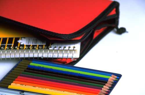 notebook, folder, colored, writing instruments, pencils